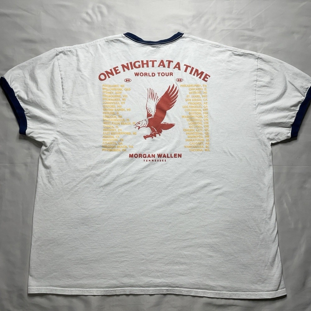 Morgan Wallen One Night At A Time Tour Shirt 2XL White Ringer 2023 Country Tee